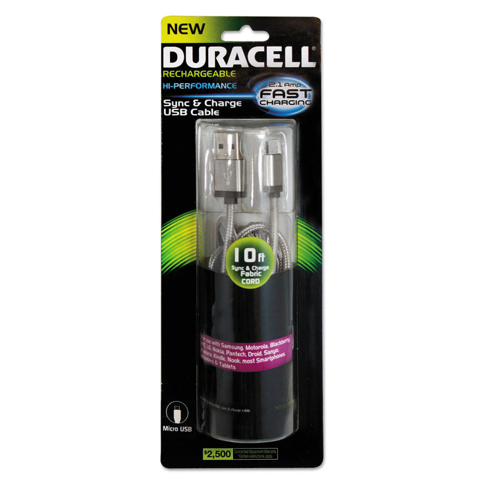 Hi-Performance Sync And Charge Cable, Micro USB, 10ft