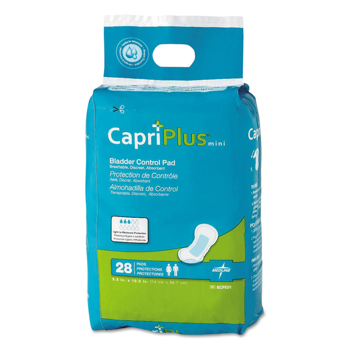 Capri Plus Bladder Control Pads, Regular, 5.5" x 10.5", 28/Pack, 12/Carton