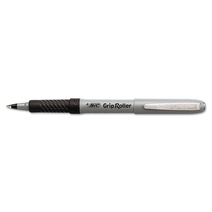 Roller Glide Roller Ball Pen, Fine 0.7mm, Black Ink, Gray Barrel, Dozen