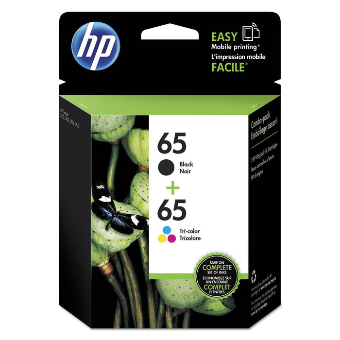 HP 65, (T0A36AN) 2-Pack Black/Tri-Color Original Ink Cartridges