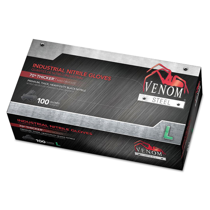 Venom Steel Industrial Nitrile Gloves, Large, Black, 6 mil, 100/Box