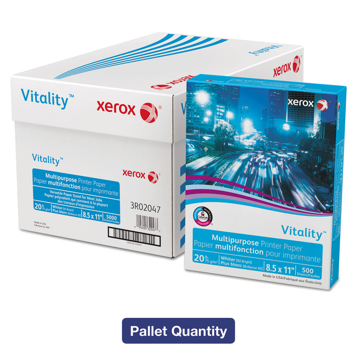 Vitality Multipurpose Print Paper, 92 Bright, 20lb, 8.5 x 11, White, 500 Sheets/Ream, 10 Reams/Carton, 40 Cartons/Pallet