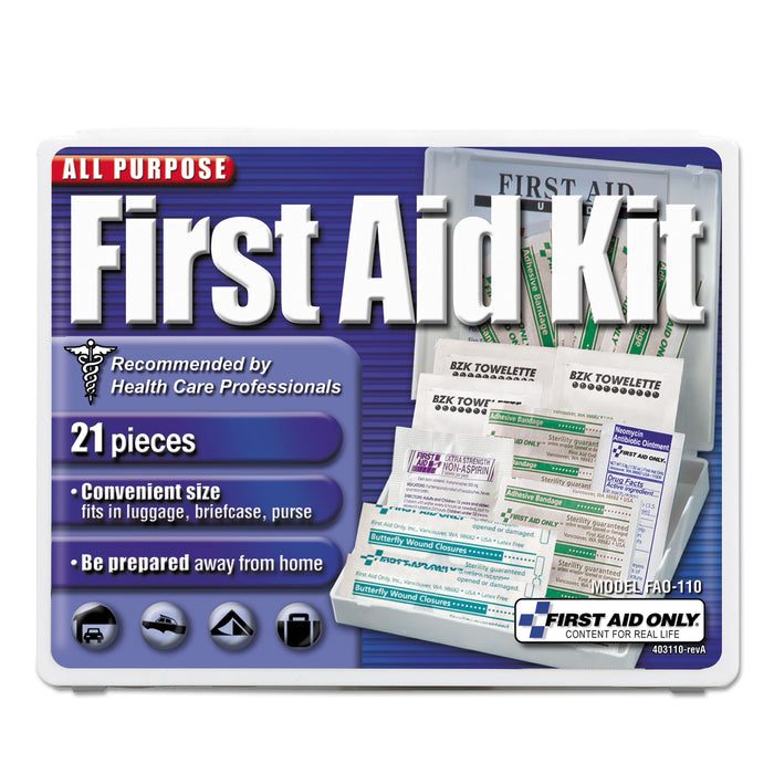 All-Purpose First Aid Kit, 21 Pieces, 4 3/4 x 3 x 1/2, Blue/White