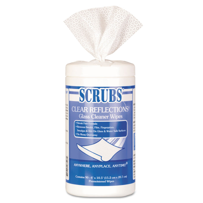 Glass Cleaner Wipes, 6 x 10 1/2, White, 90 Canister/Pack, 6 Cans/Carton