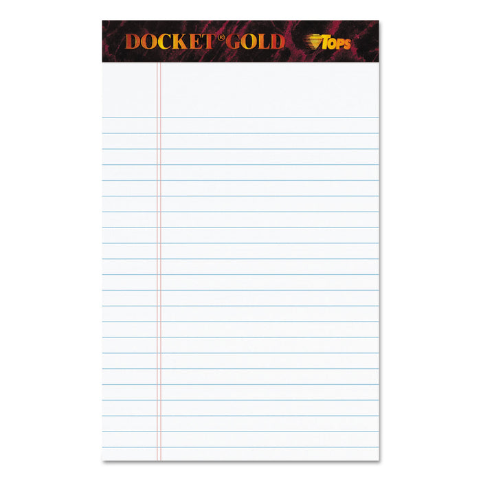 Docket Gold Ruled Perforated Pads, Narrow Rule, 5 x 8, White, 50 Sheets, 12/Pack