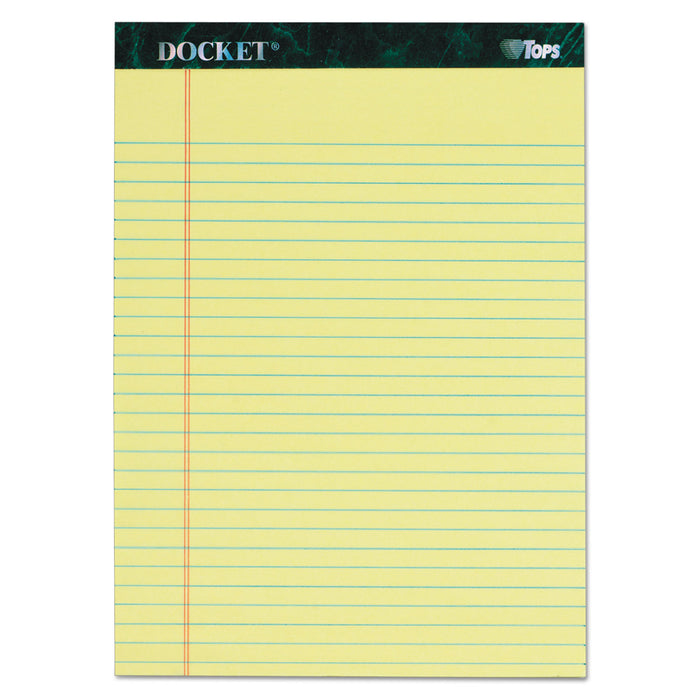 Docket Ruled Perforated Pads, Wide/Legal Rule, 8.5 x 11.75, Canary, 50 Sheets, 6/Pack