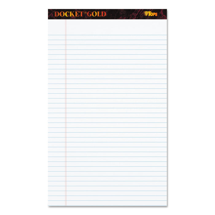 Docket Gold Ruled Perforated Pads, Wide/Legal Rule, 8.5 x 14, White, 50 Sheets, 12/Pack