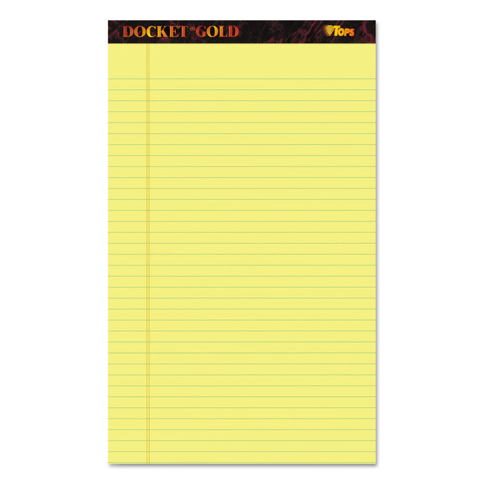 Docket Gold Ruled Perforated Pads, Wide/Legal Rule, 8.5 x 14, Canary, 50 Sheets, 12/Pack