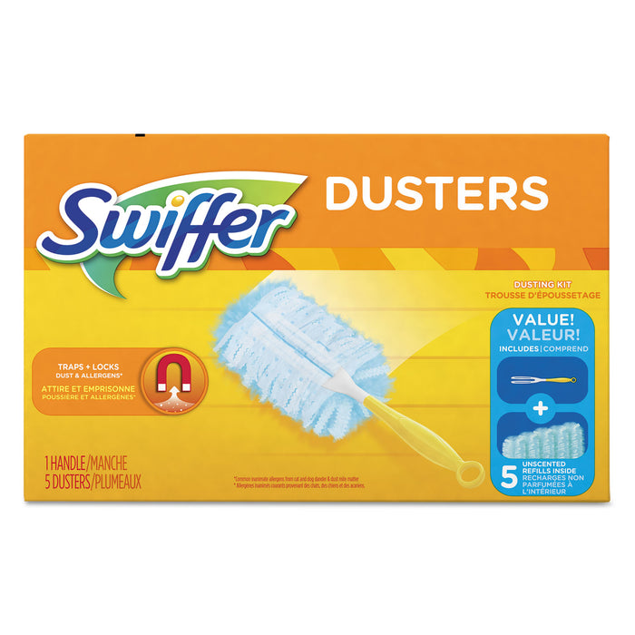 Dusters Starter Kit, Dust Lock Fiber, 6" Handle, Blue/Yellow