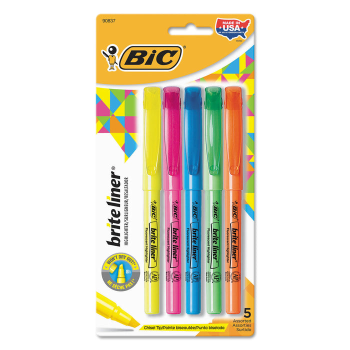 Brite Liner Highlighter, Chisel Tip, Assorted Colors, 5/Set