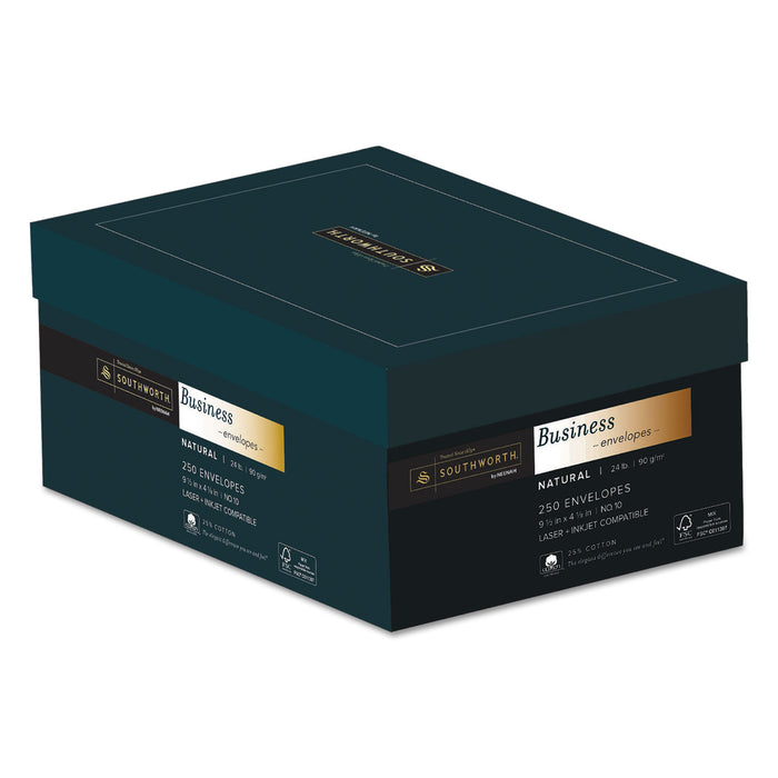 25% Cotton #10 Business Envelope, #10, Commercial Flap, Gummed Closure, 4.13 x 9.5, Natural, 250/Box