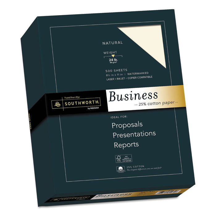 25% Cotton Business Paper, 24 lb, 8.5 x 11, Natural, 500/Ream
