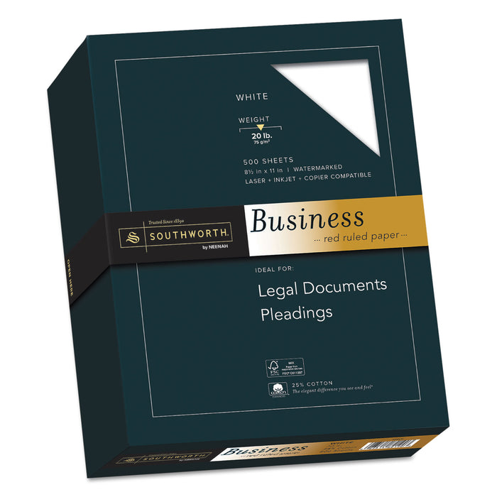 25% Cotton Business Paper, 95 Bright, 20 lb, 8.5 x 11, White, 500/Ream