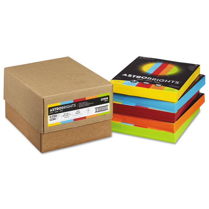 Color Paper - Five-Color Mixed Carton, 24lb, 8.5 x 11, Assorted, 250 Sheets/Ream, 5 Reams/Carton