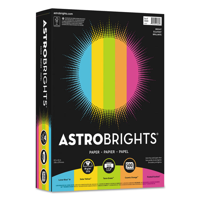Color Paper -"Bright" Assortment, 24lb, 8.5 x 11, Assorted Bright Colors, 500/Ream