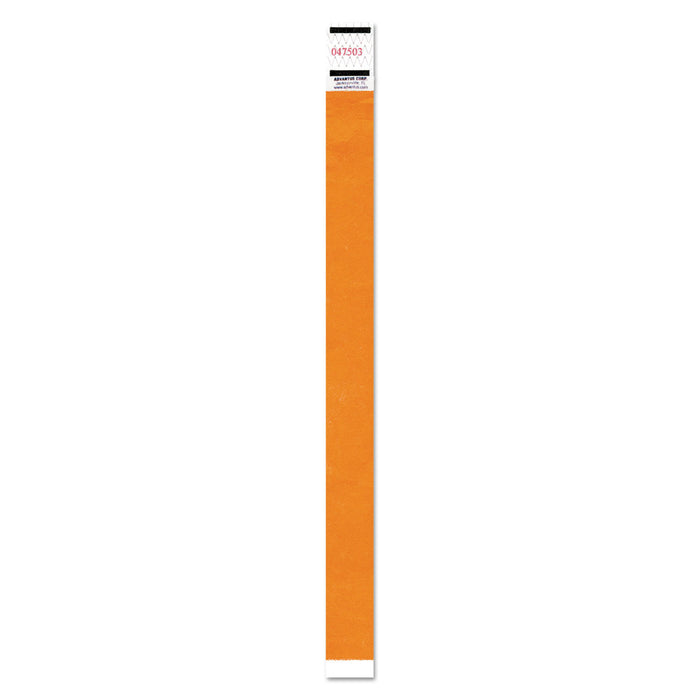 Crowd Management Wristband, Sequential Numbers, 9 3/4 x 3/4, Neon Orange, 500/PK