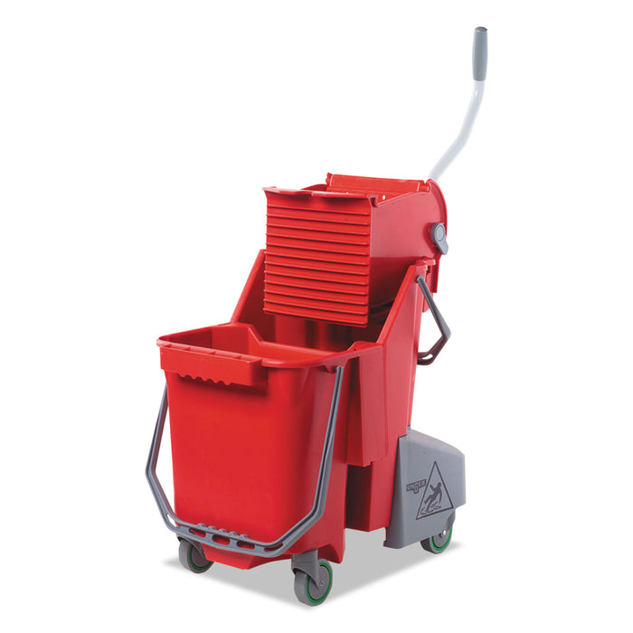 Side-Press Restroom Mop Dual Bucket Combo, 8gal, Plastic, Red