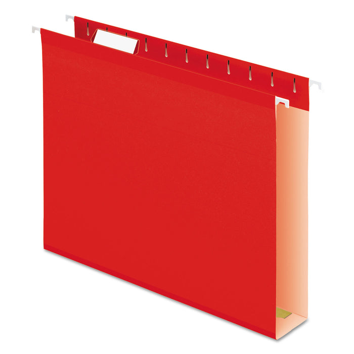 Extra Capacity Reinforced Hanging File Folders with Box Bottom, Letter Size, 1/5-Cut Tab, Red, 25/Box
