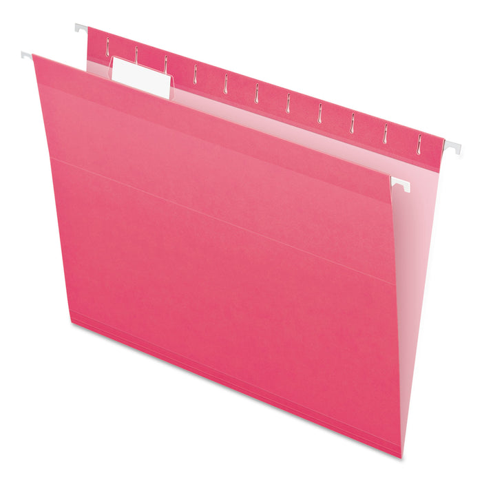 Colored Reinforced Hanging Folders, Letter Size, 1/5-Cut Tab, Pink, 25/Box
