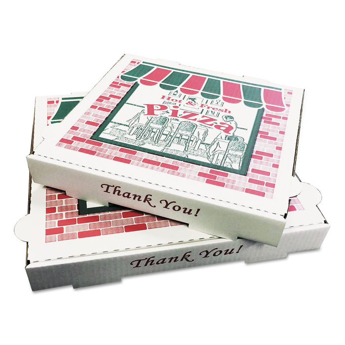 Corrugated Kraft Pizza Boxes, B-Flute, White, 10" Pizza, 10w x 10d x 1.75h, 50/Carton