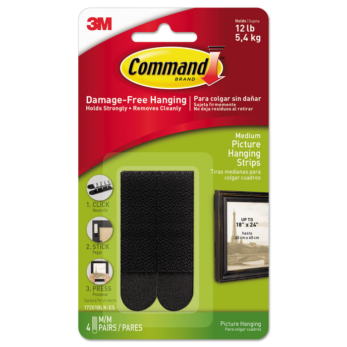 Picture Hanging Strips, Removable, 0.75" x 2.75", Black, 4 Pairs/Pack