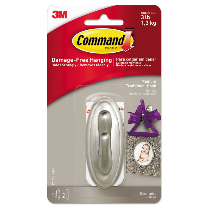 Decorative Hooks, Traditional, Medium, 1 Hook and 2 Strips/Pack