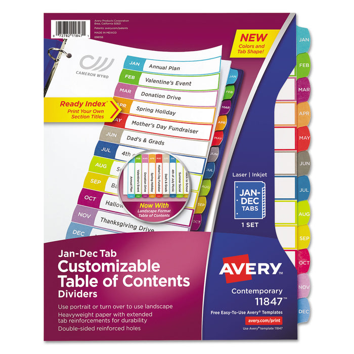 Customizable TOC Ready Index Multicolor Dividers, Jan-Dec, Letter