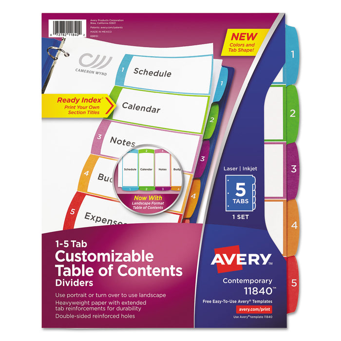 Customizable TOC Ready Index Multicolor Dividers, 1-5, Letter