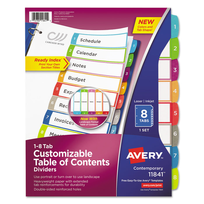 Customizable TOC Ready Index Multicolor Dividers, 1-8, Letter