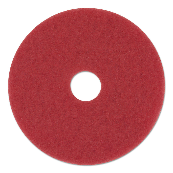 Buffing Floor Pads, 12" Diameter, Red, 5/Carton