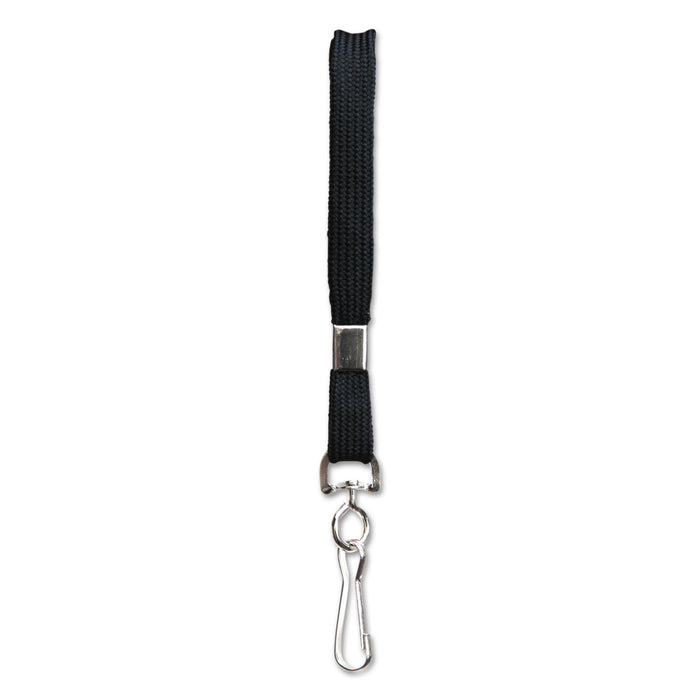 Flat Lanyard w/Hook, 36", Nylon, Black, 100/Pack