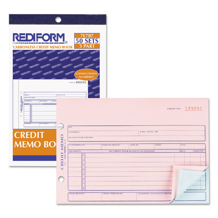 Credit Memo Book, 5 1/2 x 7 7/8, Carbonless Triplicate, 50 Sets/Book