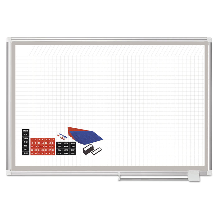 All Purpose Magnetic Planning Board, 1 x 1 Grid, 48 x 36, Aluminum Frame
