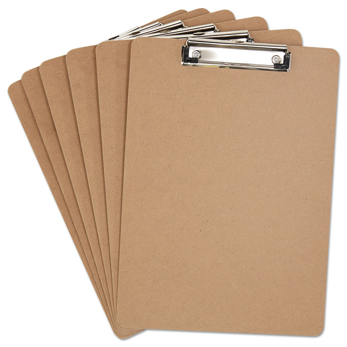 Hardboard Clipboard, 1/2" Capacity, Holds 8 1/2w x 12h, Brown, 6/Pack