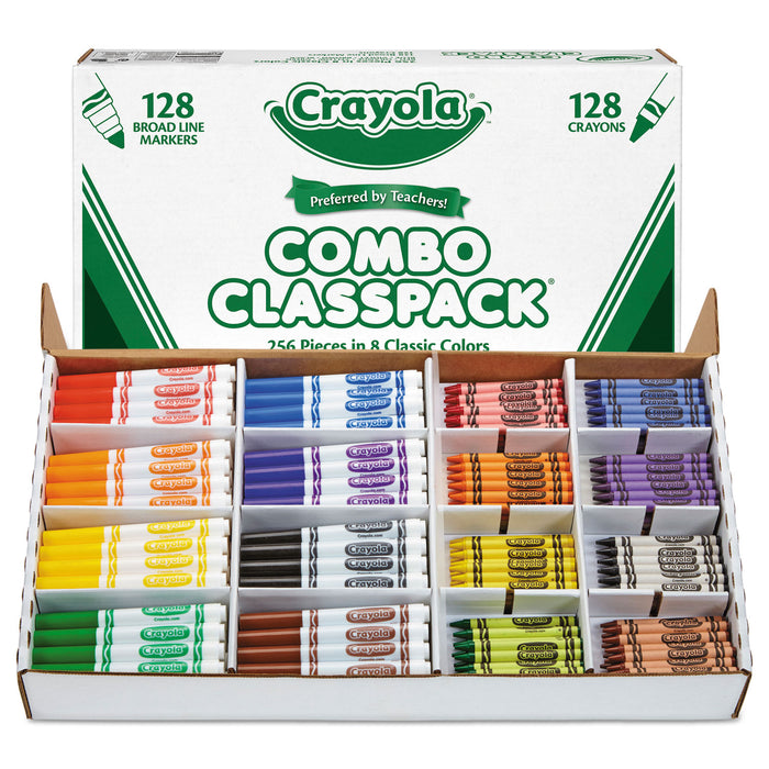Crayons and Markers Combo Classpack, Eight Colors, 256/Set