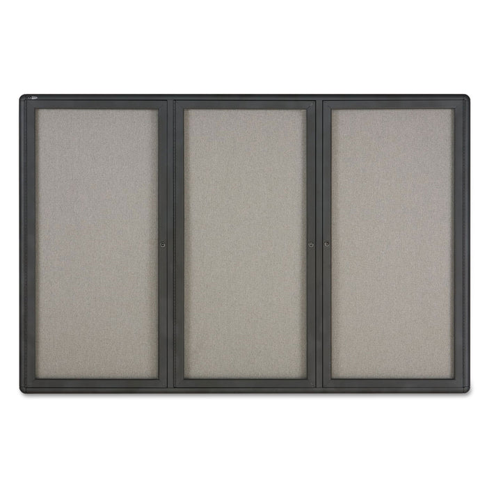 Enclosed Fabric-Cork Board, 72 x 48, Gray Surface, Graphite Aluminum Frame
