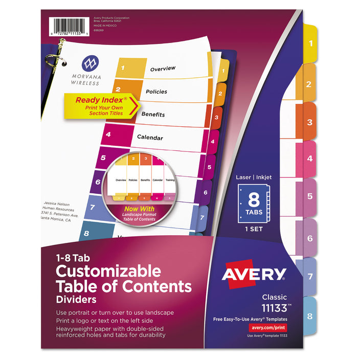 Customizable TOC Ready Index Multicolor Dividers, 8-Tab, Letter