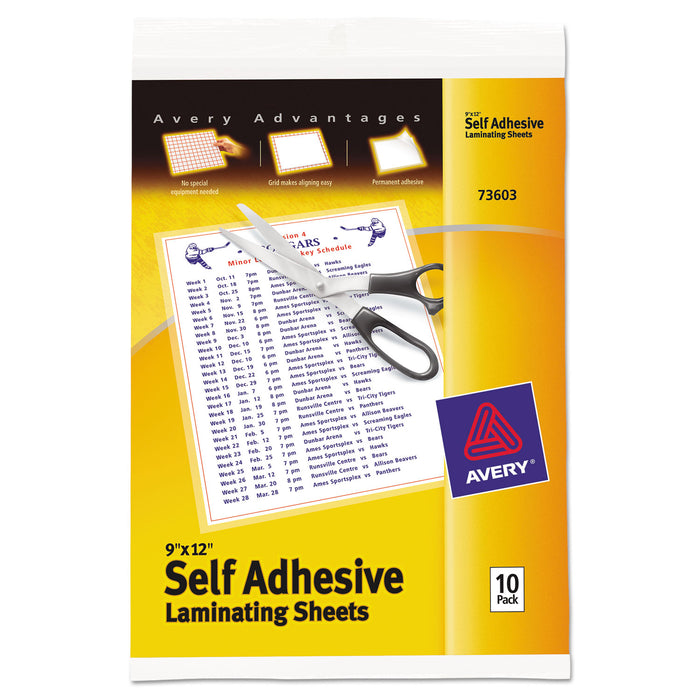 Clear Self-Adhesive Laminating Sheets, 3 mil, 9" x 12", Matte Clear, 10/Pack