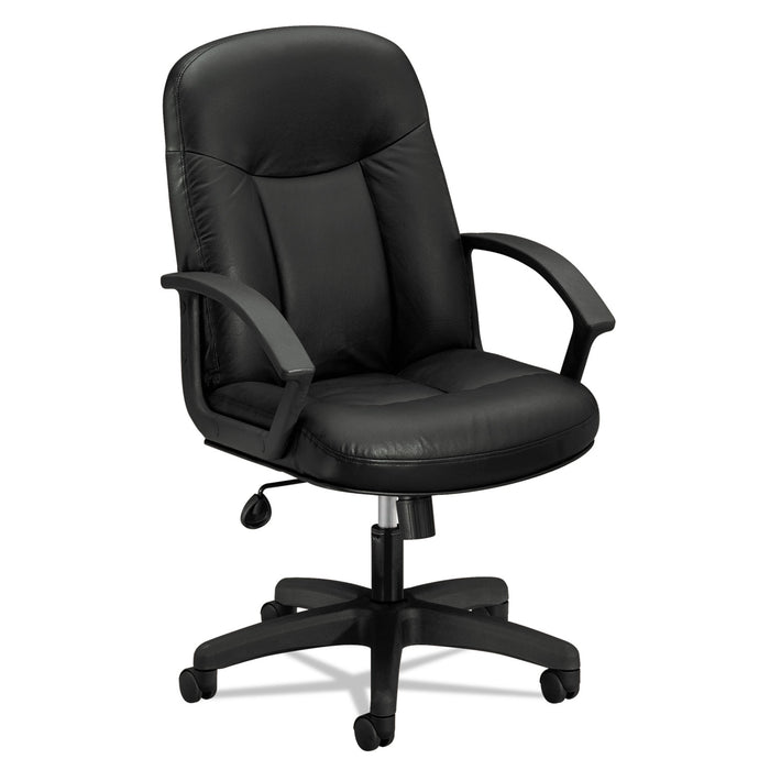 HVL601 Series Executive High-Back Leather Chair, Supports up to 250 lbs., Black Seat/Black Back, Black Base