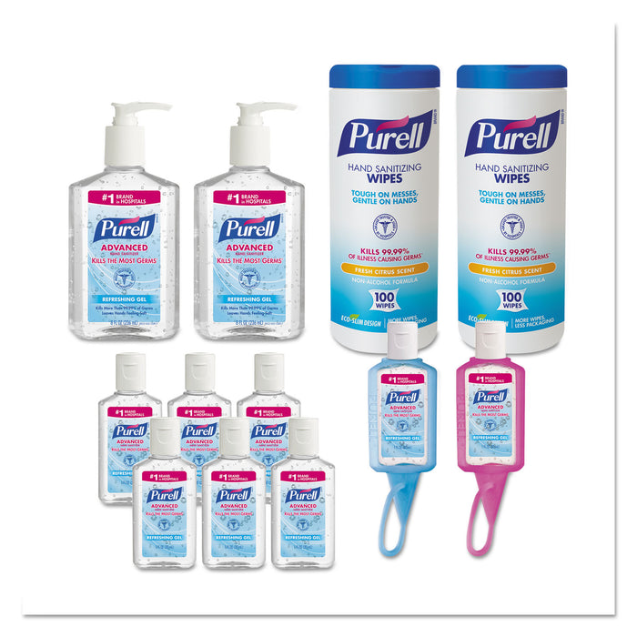 Office Starter Kit, Gel Hand Sanitizer and Wipes, Assorted, 6/Carton