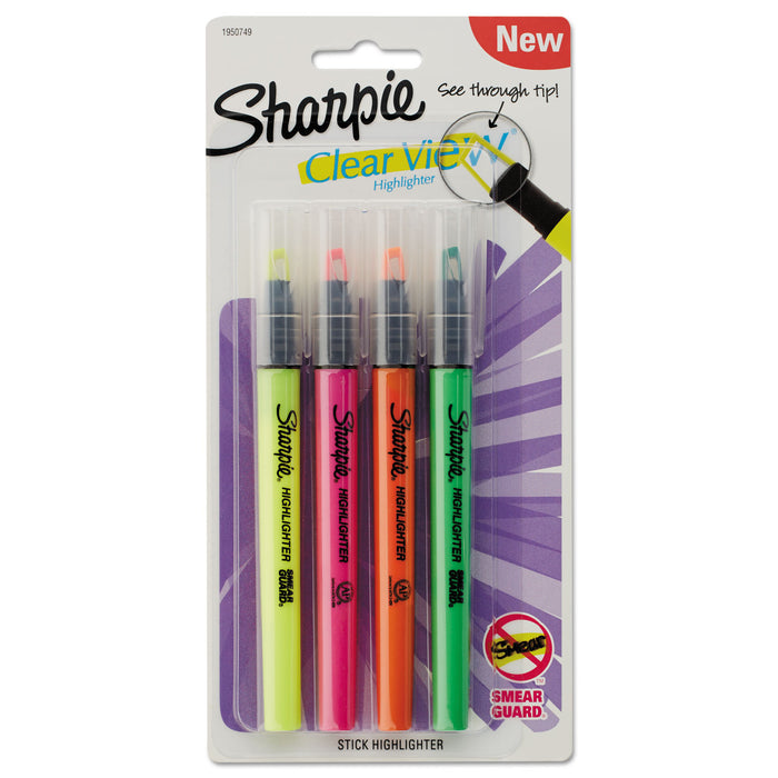 Clearview Pen-Style Highlighter, Chisel Tip, Assorted Colors, 4/Pack