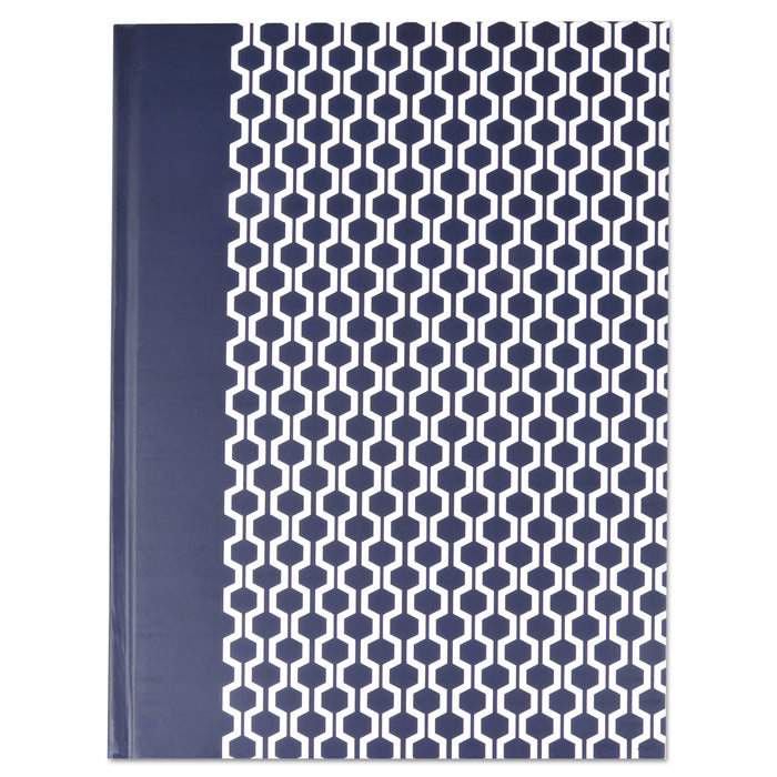 Casebound Hardcover Notebook, Wide/Legal Rule, Blue/Hex Pattern, 10.25 x 7.68, 150 Sheets