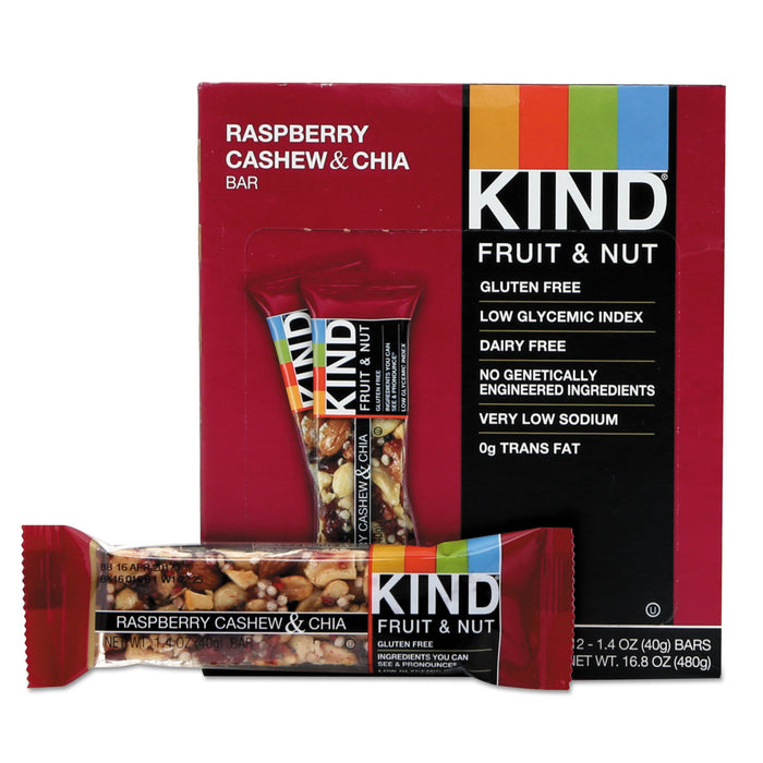 Fruit and Nut Bars, Raspberry Cashew and Chia, 1.4 oz Bar, 12/Box