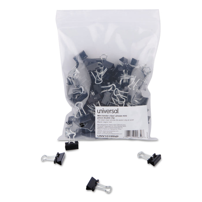 Binder Clips in Zip-Seal Bag, Mini, Black/Silver, 144/Pack