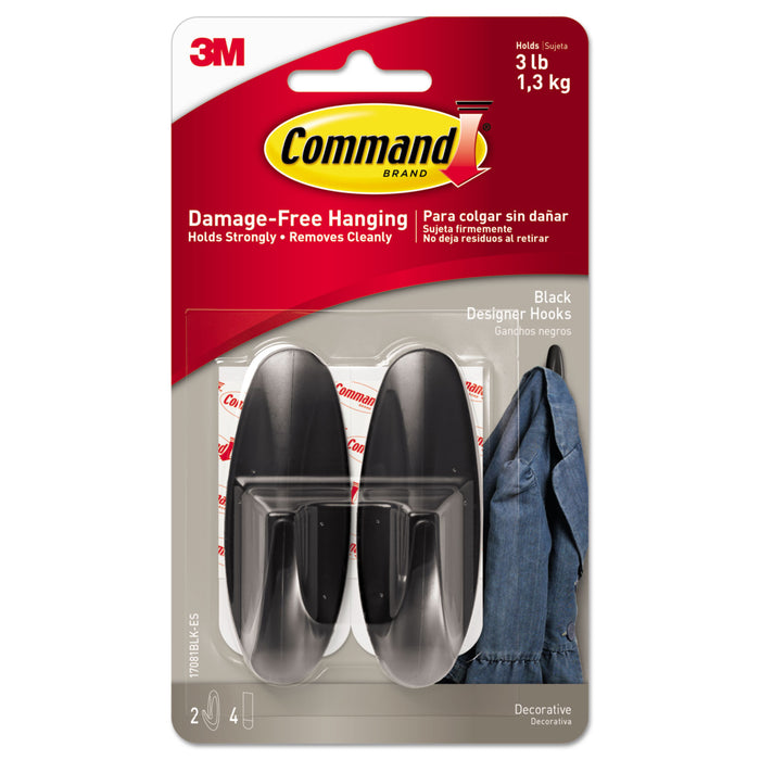 Designer Hooks, Plastic, Black, 3 lb Cap, 2 Hooks and 4 Strips/Pack