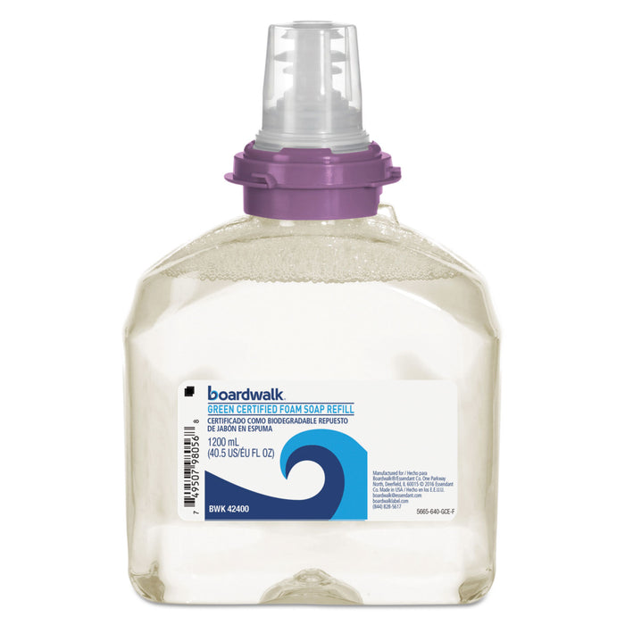 Green Certified Foam Soap, Fragrance-Free, 1200 mL Refill, 2/Carton