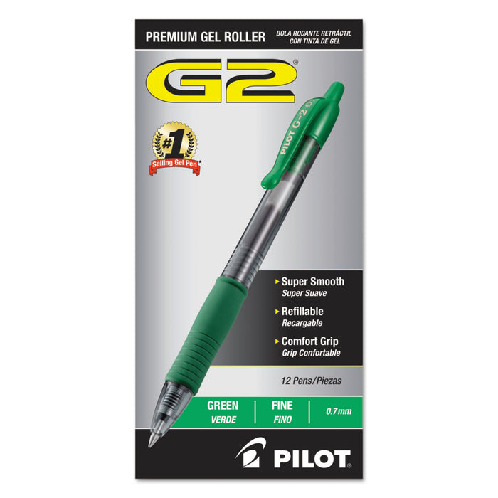 G2 Premium Retractable Gel Pen, 0.7 mm, Green Ink, Smoke Barrel, Dozen