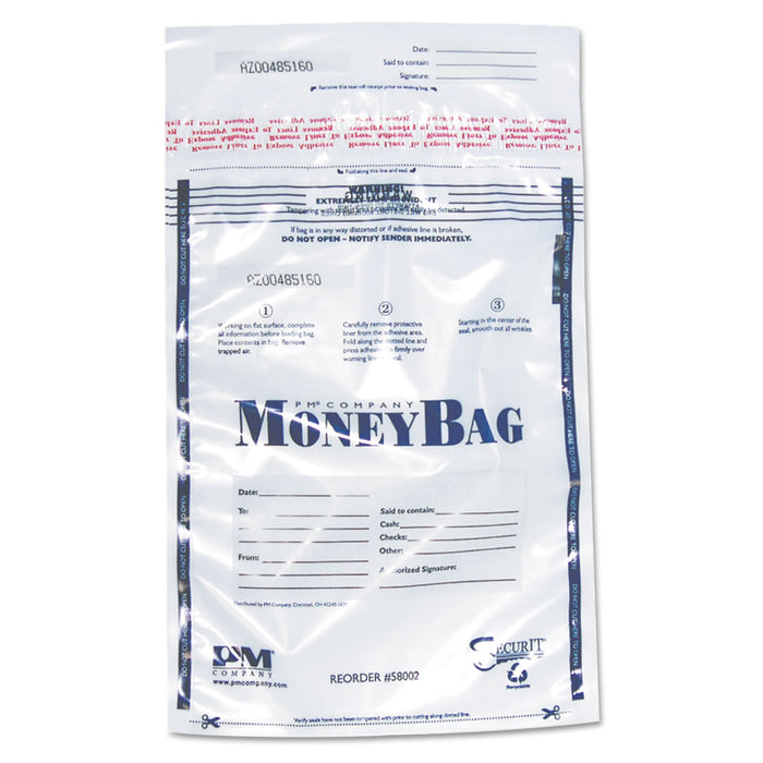 Tamper-Evident Deposit Bags, 9 x 12, Plastic, Clear, 100 per Pack
