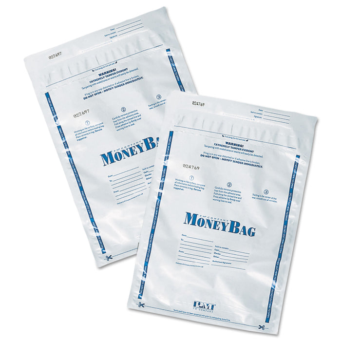 Tamper-Evident Deposit Bags, 9 x 12, Plastic, White, 100 per Pack