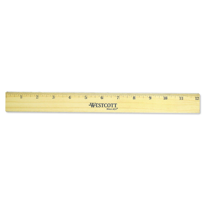 Flat Wood Ruler w/Two Double Brass Edges, 12", Clear Lacquer Finish